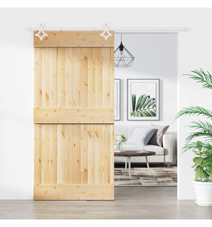 Porte coulissante et kit de quincaillerie 100x210 cm pin massif | Mobilier & Déco