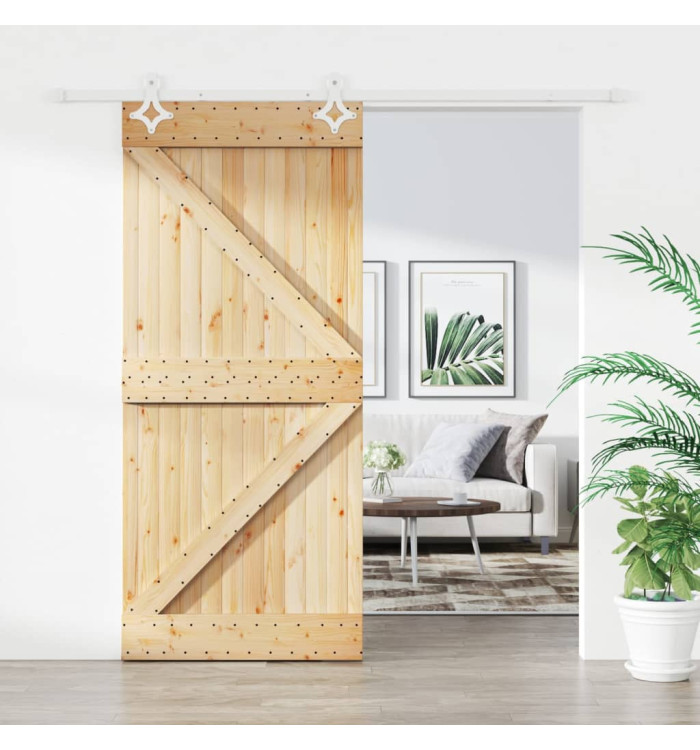 Porte coulissante et kit de quincaillerie 100x210 cm pin massif | Mobilier & Déco