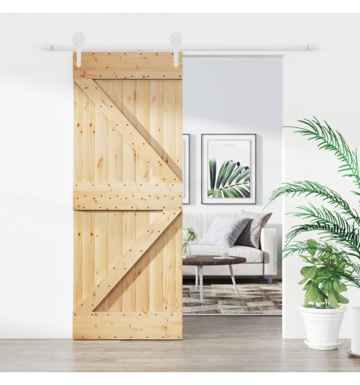 Porte coulissante et kit de quincaillerie 85x210 cm pin massif | Mobilier & Déco