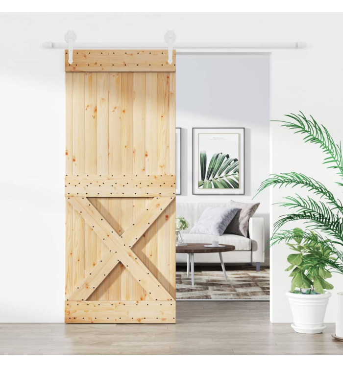 Porte coulissante et kit de quincaillerie 85x210 cm pin massif | Mobilier & Déco