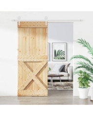 Porte coulissante et kit de quincaillerie 85x210 cm pin massif | Mobilier & Déco