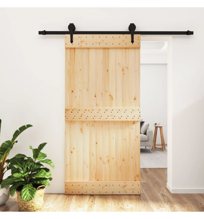 Porte coulissante et kit de quincaillerie 100x210 cm pin massif | Mobilier & Déco