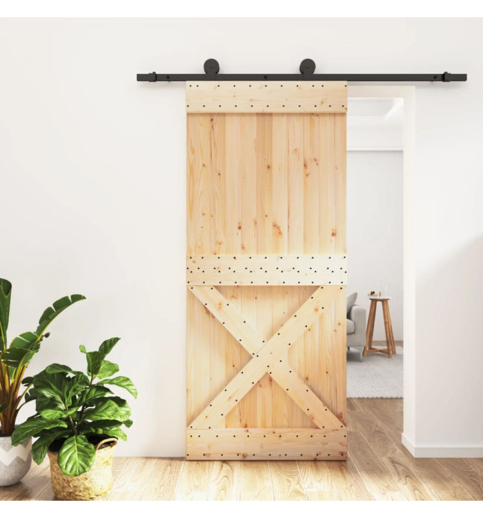 Porte coulissante et kit de quincaillerie 90x210 cm pin massif | Mobilier & Déco