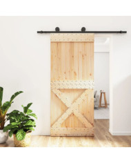 Porte coulissante et kit de quincaillerie 90x210 cm pin massif | Mobilier & Déco