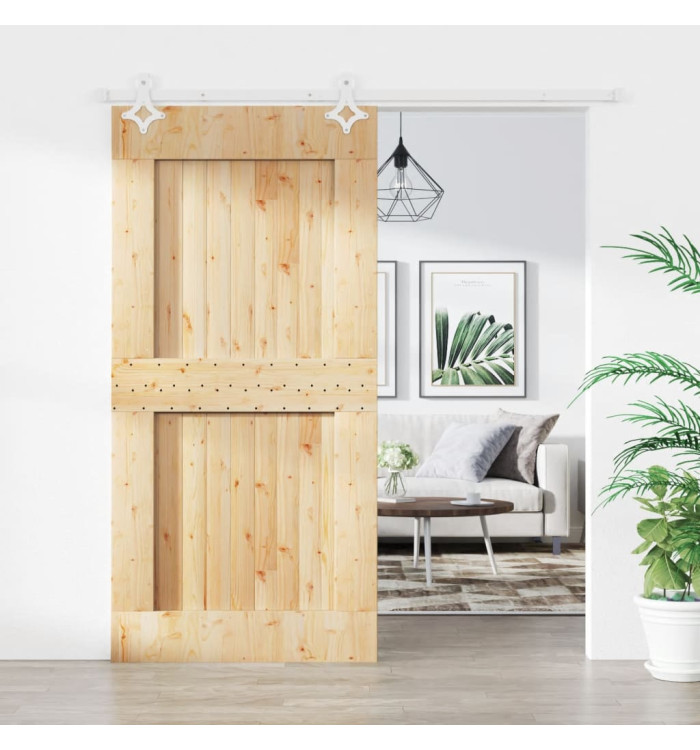 Porte coulissante et kit de quincaillerie 100x210 cm pin massif | Mobilier & Déco
