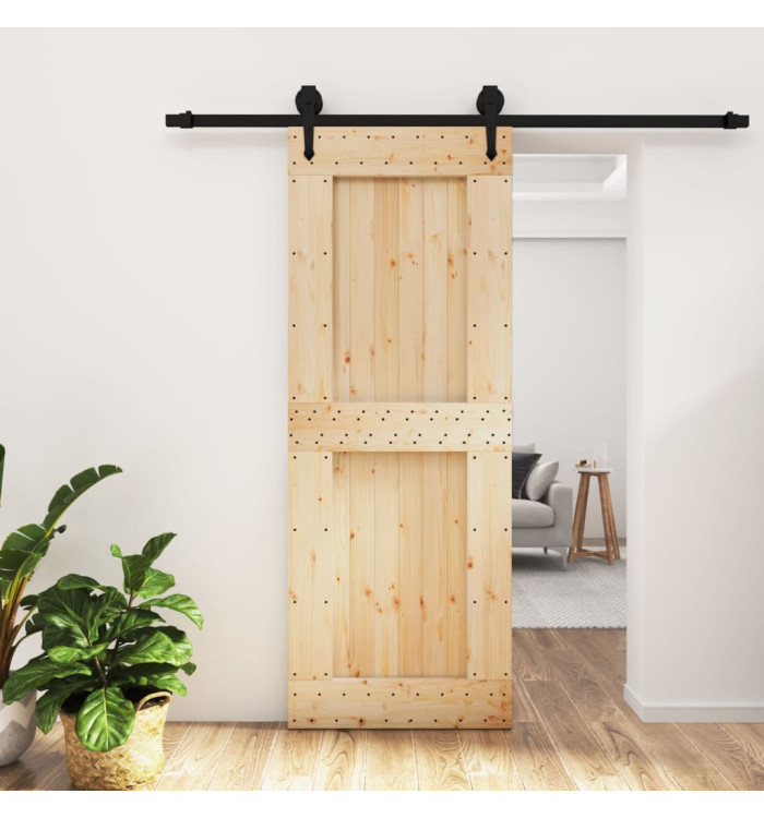 Porte coulissante et kit de quincaillerie 80x210 cm pin massif | Mobilier & Déco