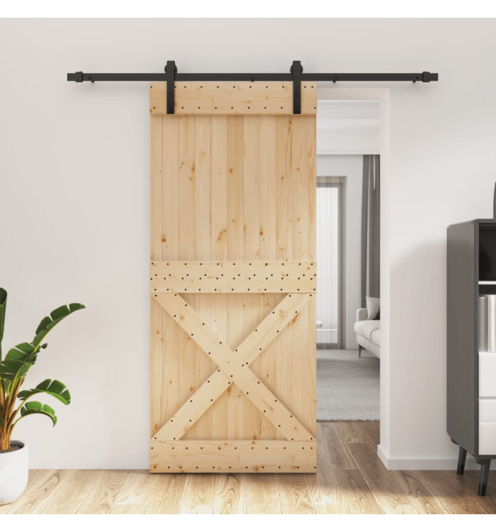 Porte coulissante et kit de quincaillerie 90x210 cm pin massif | Mobilier & Déco