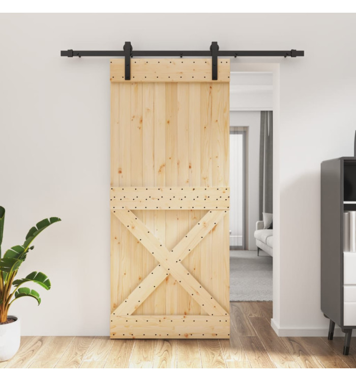 Porte coulissante et kit de quincaillerie 90x210 cm pin massif | Mobilier & Déco