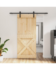 Porte coulissante et kit de quincaillerie 90x210 cm pin massif | Mobilier & Déco
