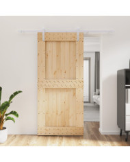 Porte coulissante et kit de quincaillerie 95x210 cm pin massif | Mobilier & Déco