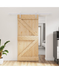 Porte coulissante et kit de quincaillerie 95x210 cm pin massif | Mobilier & Déco