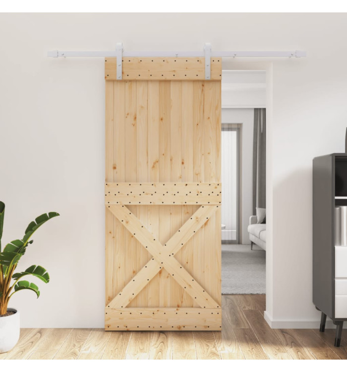 Porte coulissante et kit de quincaillerie 90x210 cm pin massif | Mobilier & Déco