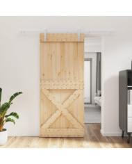 Porte coulissante et kit de quincaillerie 90x210 cm pin massif | Mobilier & Déco