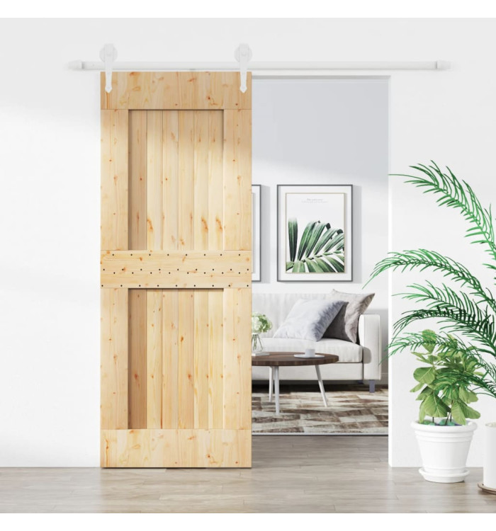 Porte coulissante et kit de quincaillerie 80x210 cm pin massif | Mobilier & Déco