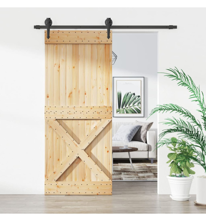Porte coulissante et kit de quincaillerie 85x210 cm pin massif | Mobilier & Déco