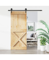 Porte coulissante et kit de quincaillerie 85x210 cm pin massif | Mobilier & Déco