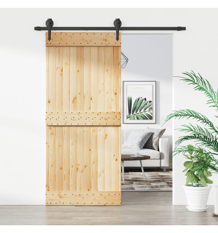 Porte coulissante et kit de quincaillerie 90x210 cm pin massif | Mobilier & Déco