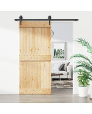 Porte coulissante et kit de quincaillerie 90x210 cm pin massif | Mobilier & Déco