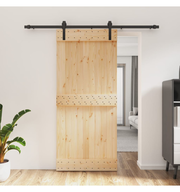 Porte coulissante et kit de quincaillerie 90x210 cm pin massif | Mobilier & Déco