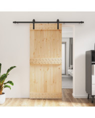 Porte coulissante et kit de quincaillerie 90x210 cm pin massif | Mobilier & Déco