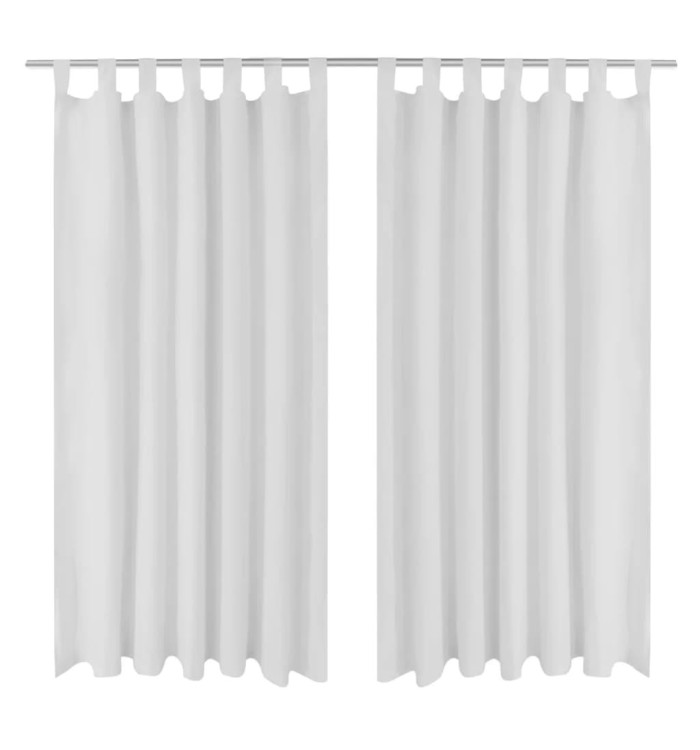 2 pcs Rideau à Passant Micro Satin Blanc 140 x 175 cm | Mobilier & Déco