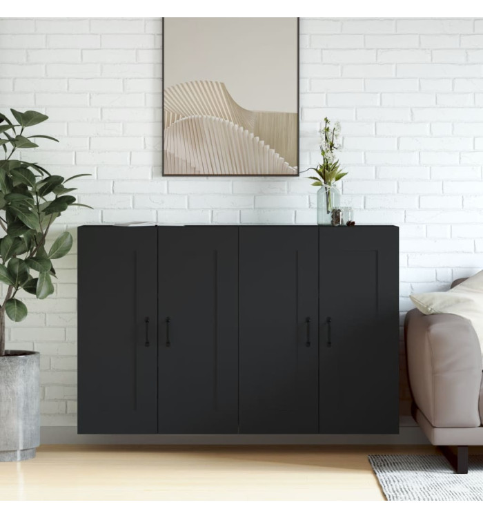 Armoires murales 2 pcs noir bois d'ingénierie | Mobilier & Déco