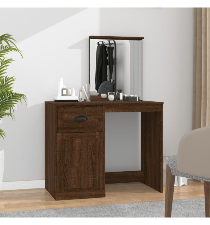 Coiffeuse et miroir chêne marron 90x50x132,5 cm bois ingénierie | Mobilier & Déco
