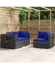 Salon de jardin 3 pcs avec coussins Gris Résine tressée | Mobilier & Déco