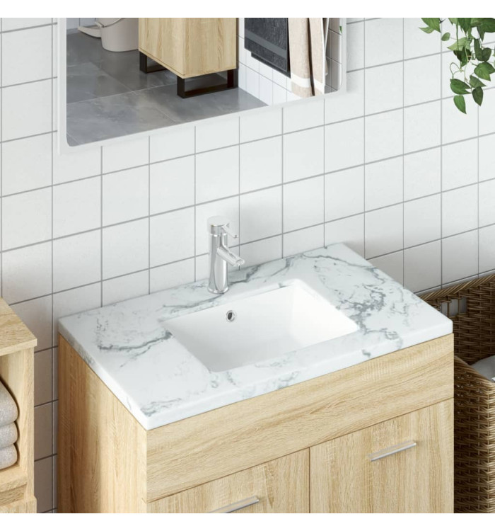 Évier de salle de bain blanc rectangulaire céramique | Mobilier & Déco
