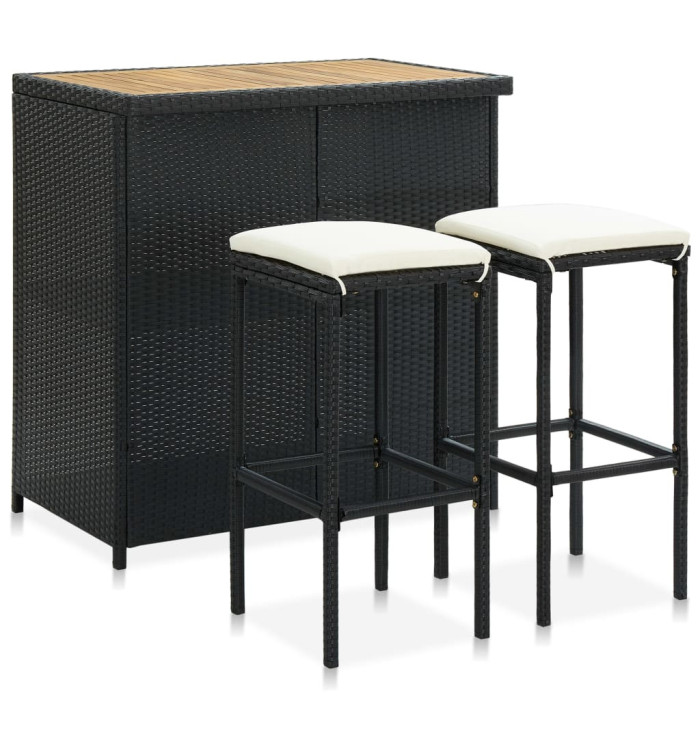 Ensemble de bar 3 pcs Résine tressée Noir | Mobilier & Déco