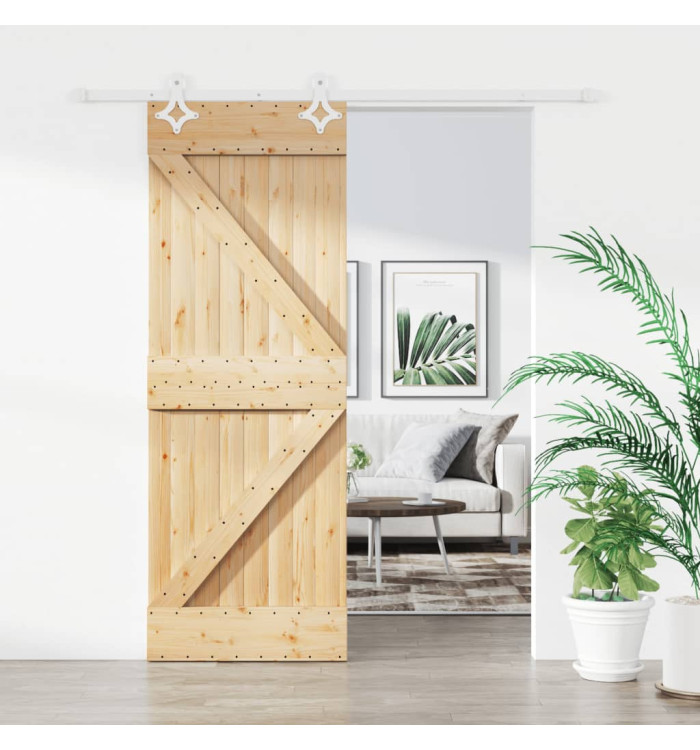 Porte coulissante et kit de quincaillerie 80x210 cm pin massif | Mobilier & Déco