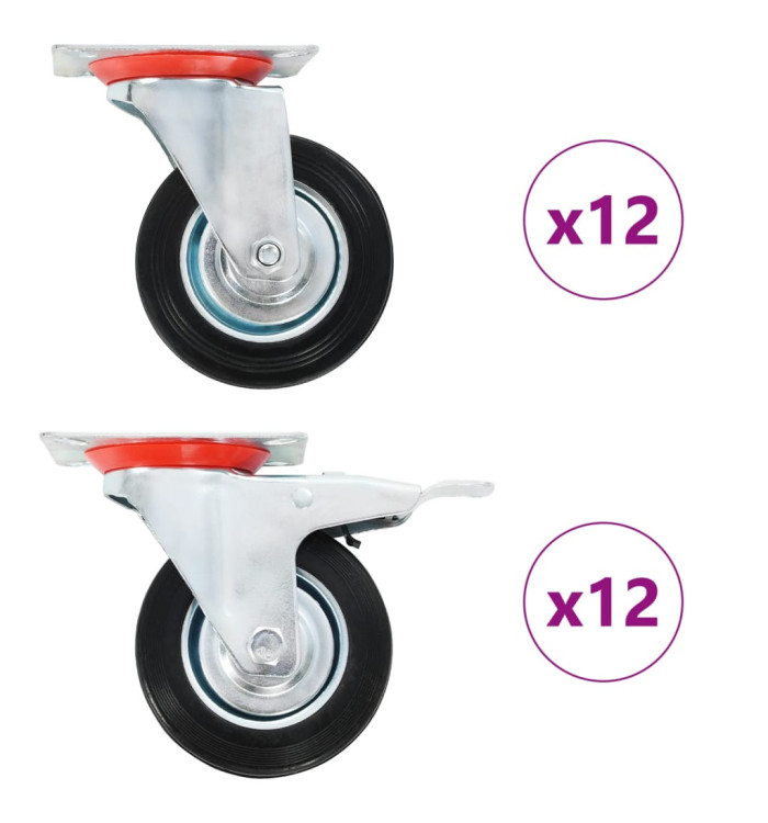 24 pcs Roulettes pivotantes 100 mm | Mobilier & Déco