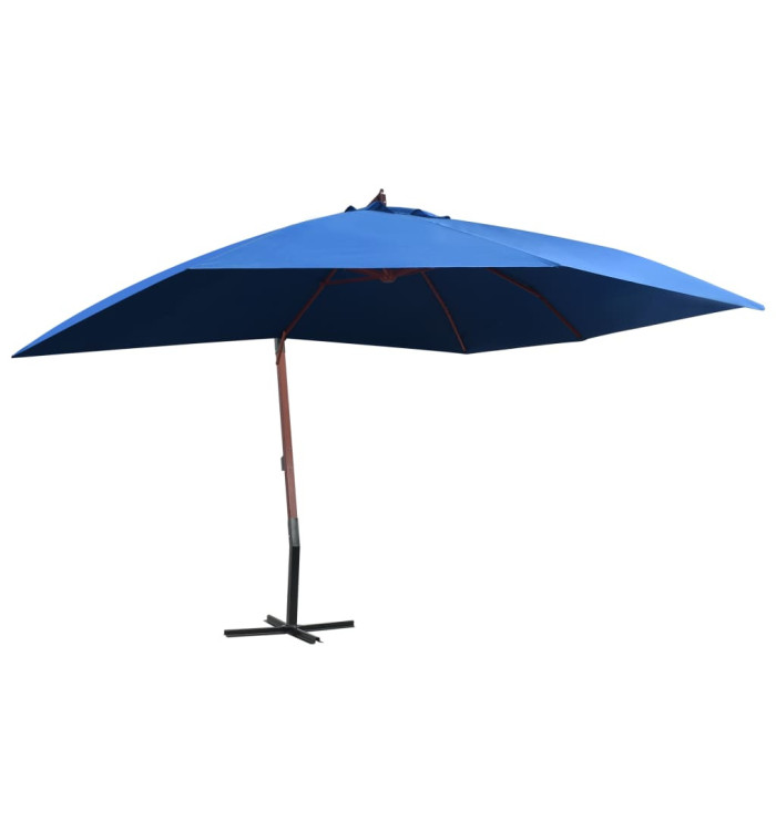 Parasol suspendu avec mât en bois 400x300 cm Bleu | Mobilier & Déco