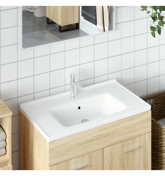 Évier salle de bain blanc 81x48x19,5 cm rectangulaire céramique | Mobilier & Déco