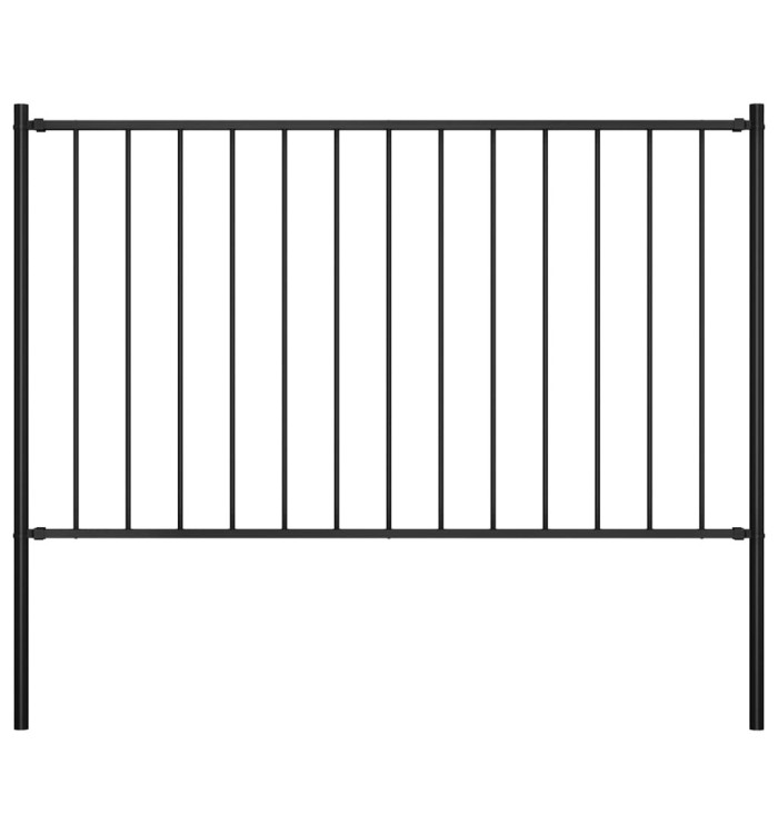 Panneau clôture et poteaux Acier enduit poudre 1,7x0,75 m Noir | Mobilier & Déco
