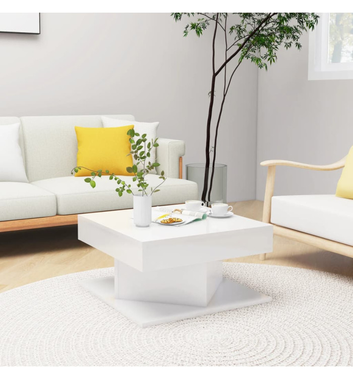 Table basse Blanc brillant 57x57x30 cm Bois d’ingénierie | Mobilier & Déco