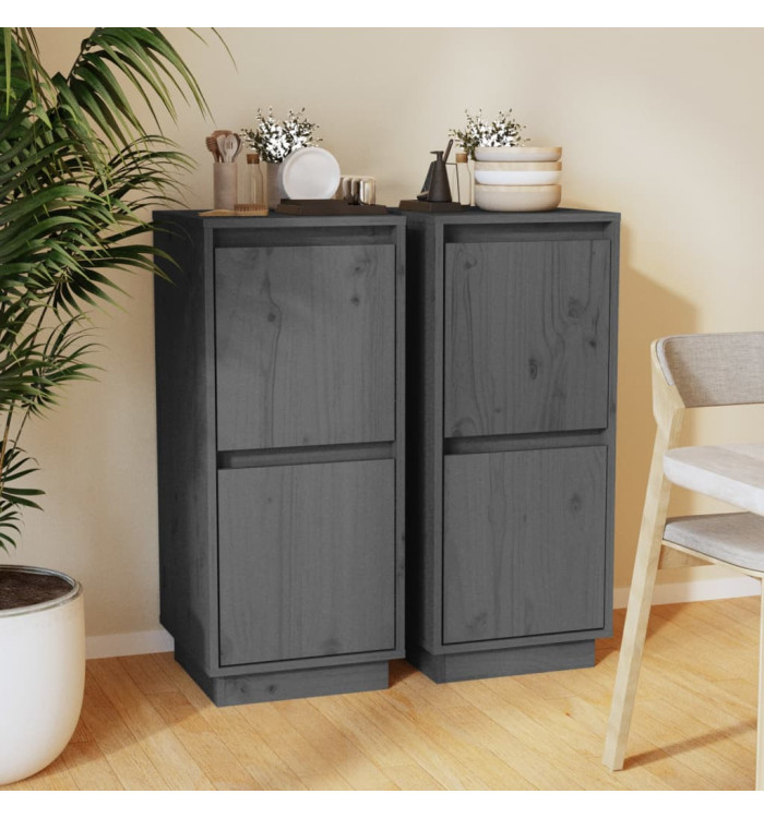 Buffets 2 pcs Gris 31,5x34x75 cm Bois massif de pin | Mobilier & Déco