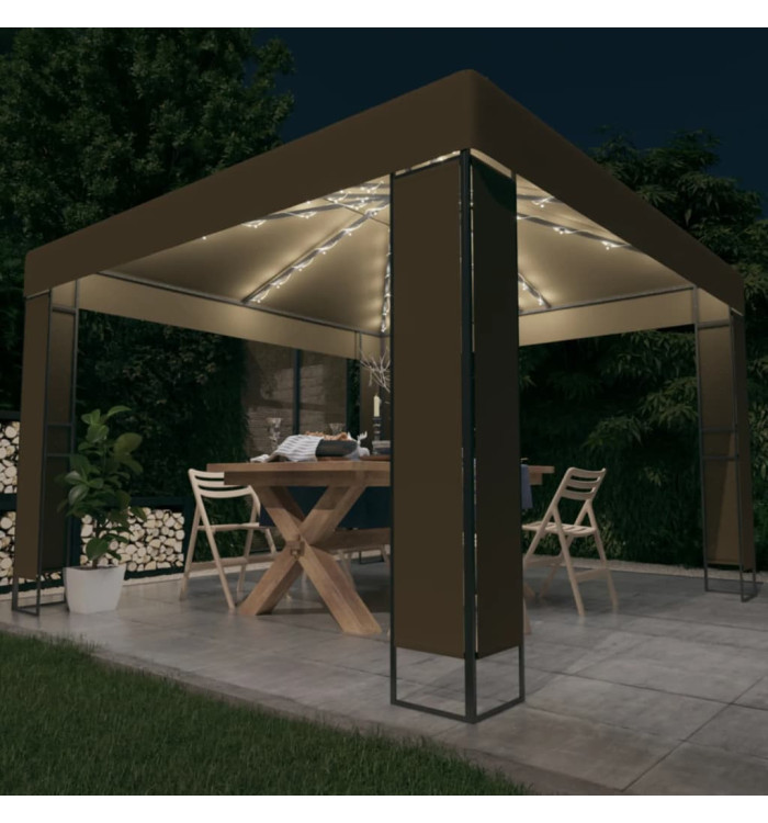 Tonnelle avec double toit et lumières LED 3x3x2,7 m Taupe | Mobilier & Déco
