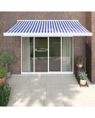 Auvent rétractable bleu et blanc 3,5x2,5 m tissu et aluminium | Mobilier & Déco