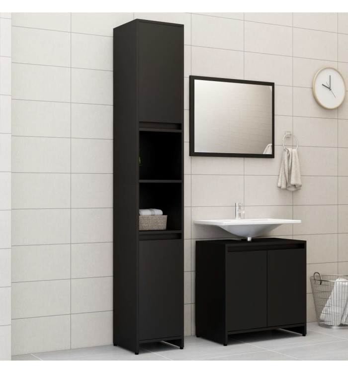 Ensemble de meubles de salle de bain 3 pcs Noir Aggloméré | Mobilier & Déco