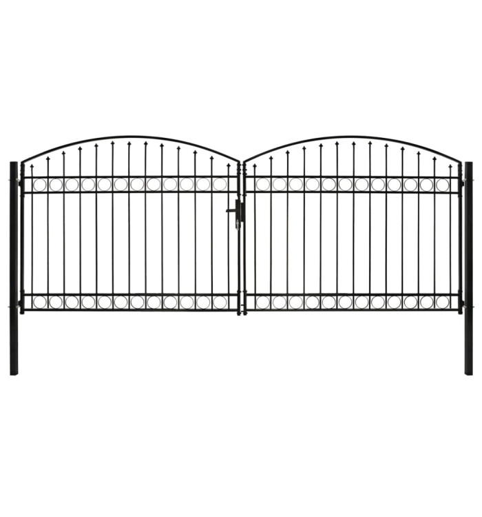 Portillon double porte avec dessus arqué Acier 400x175 cm Noir | Mobilier & Déco