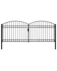 Portillon double porte avec dessus arqué Acier 400x175 cm Noir | Mobilier & Déco