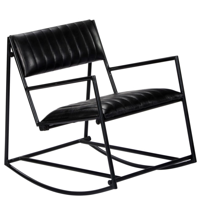 Chaise à bascule Noir Cuir véritable | Mobilier & Déco