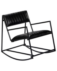 Chaise à bascule Noir Cuir véritable | Mobilier & Déco