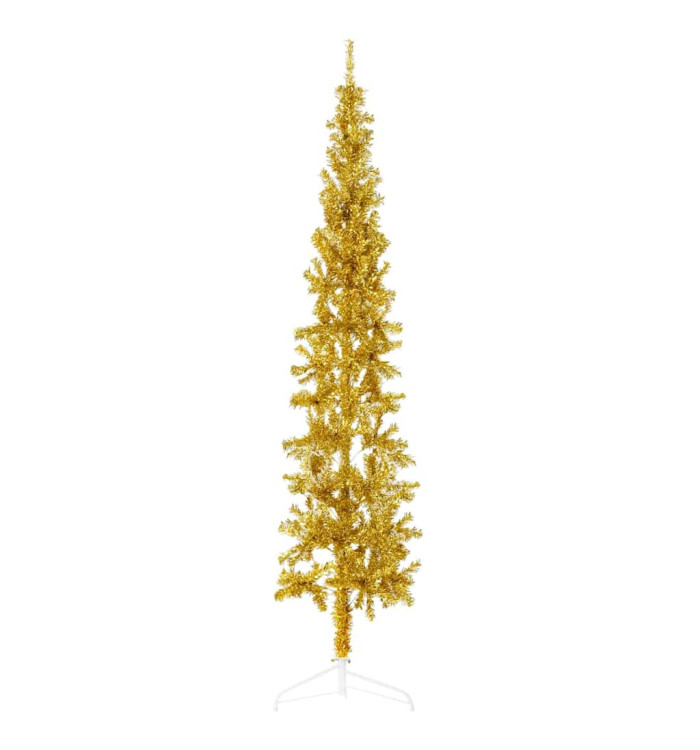 Demi sapin de Noël artificiel mince avec support Doré 240 cm | Mobilier & Déco