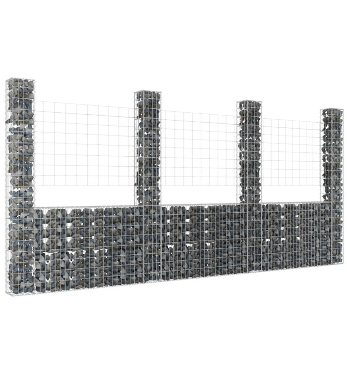 Panier de gabion en forme de U avec 4 poteaux Fer 380x20x200 cm | Mobilier & Déco