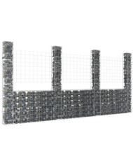 Panier de gabion en forme de U avec 4 poteaux Fer 380x20x200 cm | Mobilier & Déco
