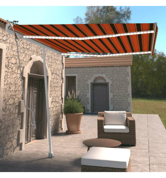 Auvent automatique capteur de vent/LED 300x250 cm Orange/marron | Mobilier & Déco