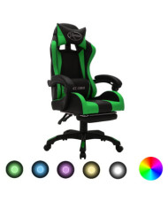 Fauteuil de jeux vidéo avec LED RVB Vert et noir Similicuir | Mobilier & Déco