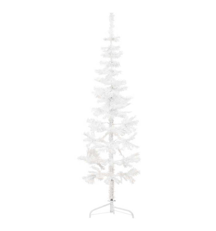 Demi sapin de Noël artificiel mince avec support Blanc 180 cm | Mobilier & Déco
